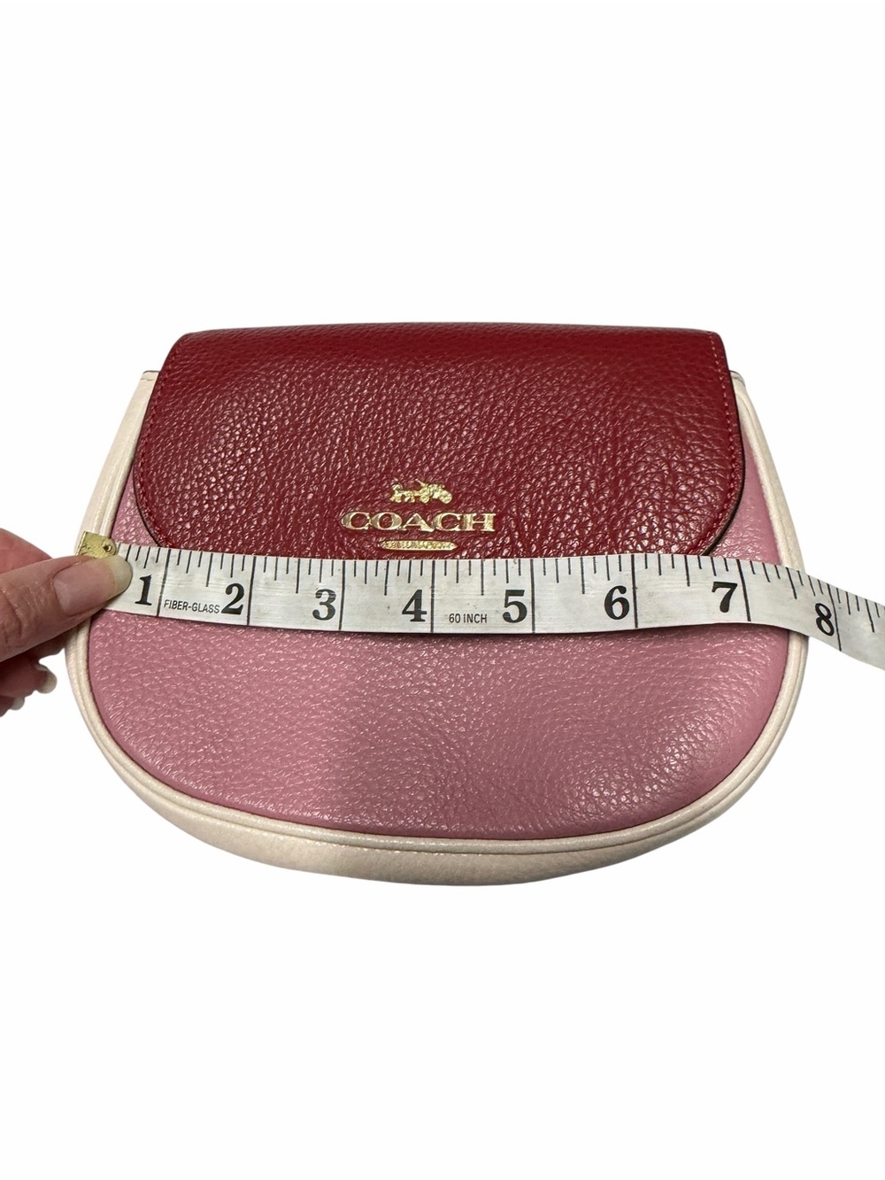 COACH Pebbled Leather Colorblock Crossbody Bag in Red/Pink/Cream missing strap - Picture 9 of 9